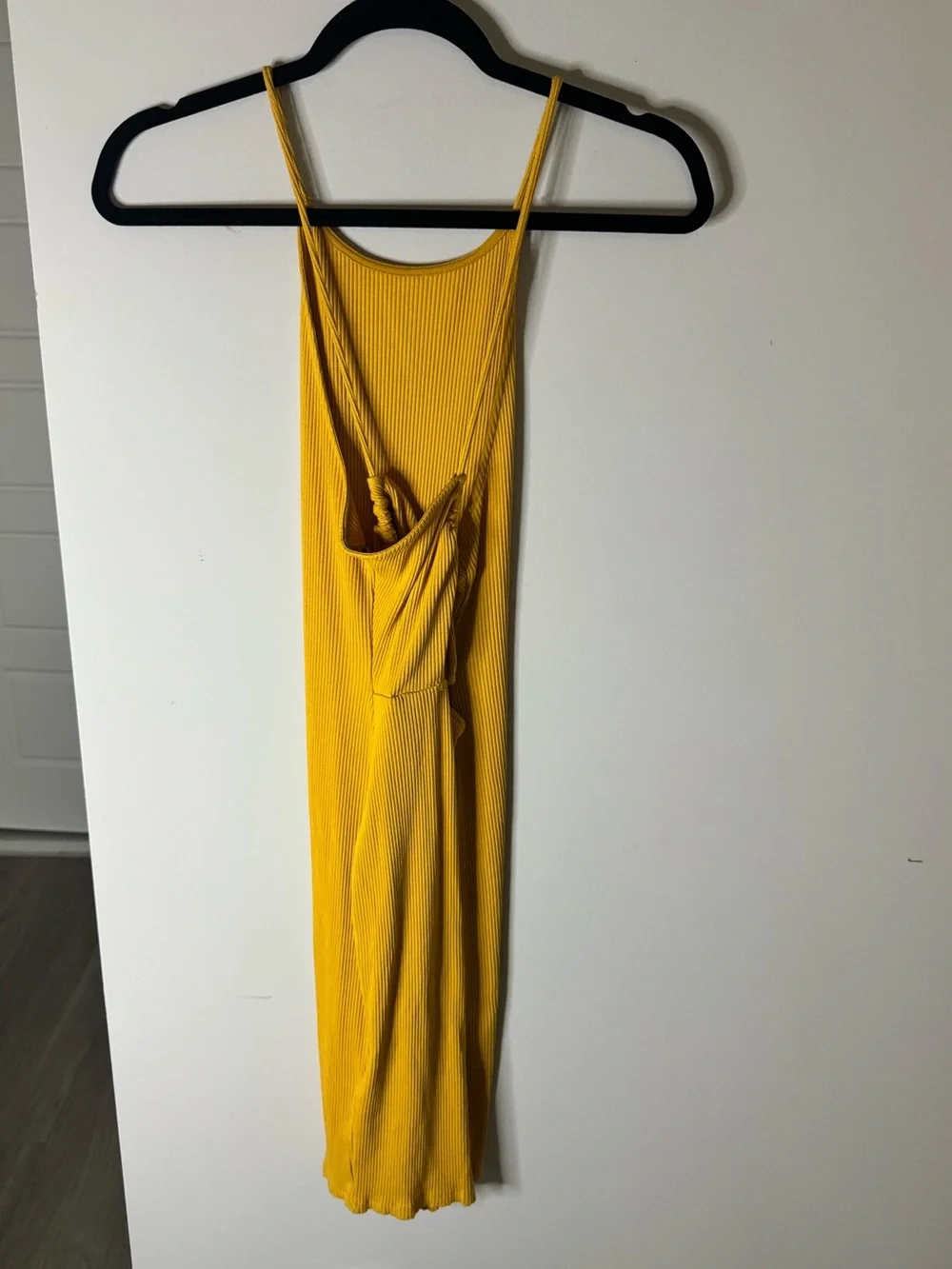 H&M Golden Honey Ribbed Open Back Midi Dress | Sleeveless Bodycon | Large
